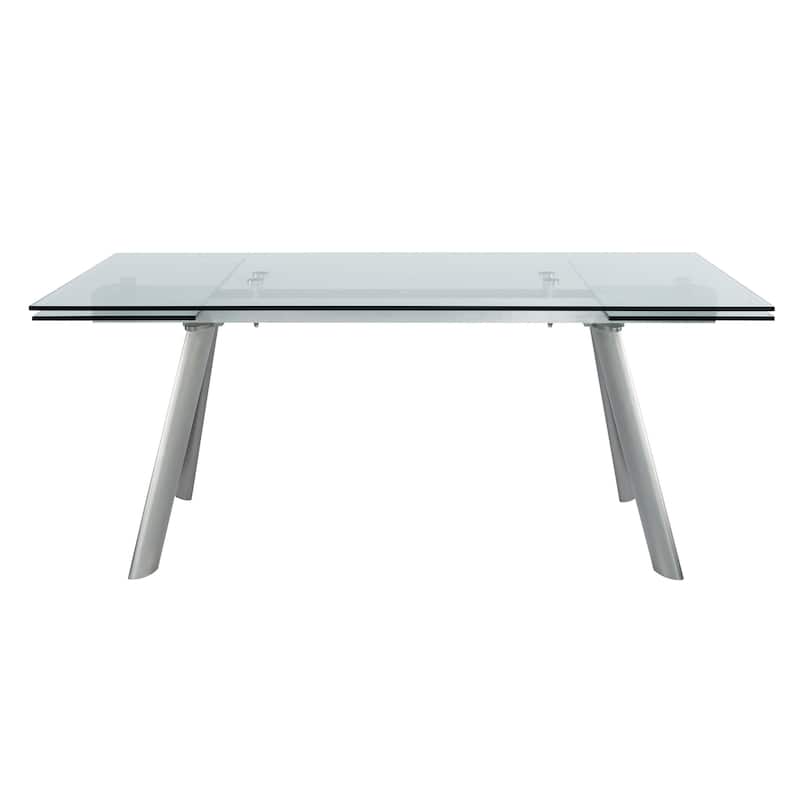 HomeRoots 103" Clear and Silver Glass and Steel Extendable Dining Table - 102.50 in. x 29.50 in. x 35.50 in.