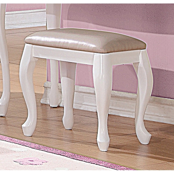 Seraphina White and Pink Vanity Stool with Cabriole Legs Bed