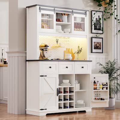 Coffee Bar Cabinet with Power Outlet, Large Kitchen Buffet Cabinet, Sideboard with Sliding Door, Wine Rack & 3 Drawers