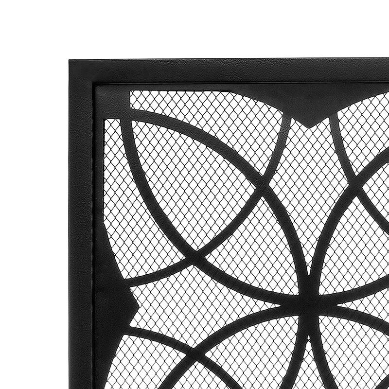Modern Single Panel Black Unique Pattern Iron Fireplace Screen- - 41.73'' x 12.20'' x 29.33''