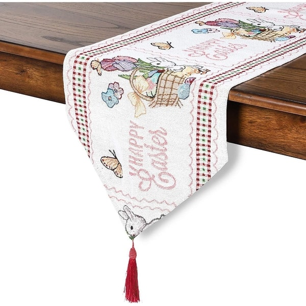 66"x13 Embroidered Easter Bunny Dining Table Runner Table Cloth Dresser  Scarf - Bed Bath & Beyond - 31695355