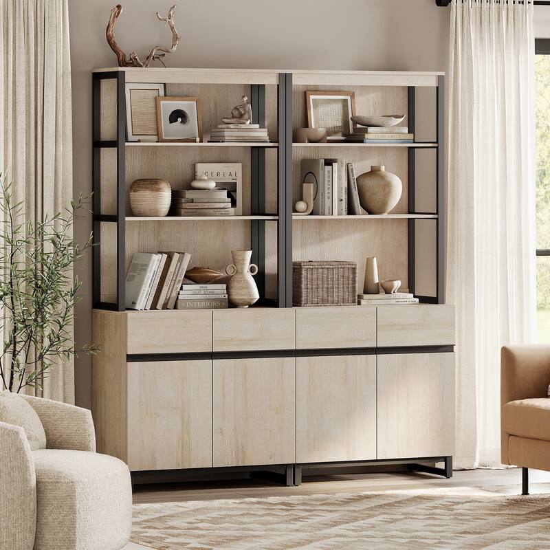 WAMPAT Modern 72" Tall Bookcase with Metal Base and Adjustable Shelves, Library Book Shelf with Storage Cabinet