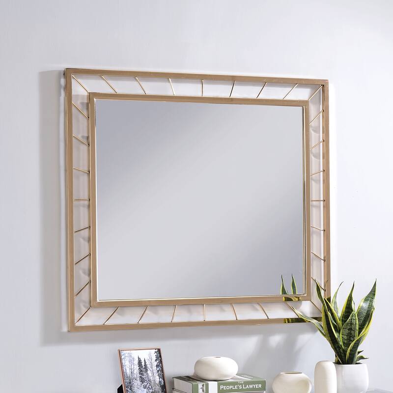 Anjah Contemporary Gold 5mm Metal Wall Mirror by Furniture of America - Gold