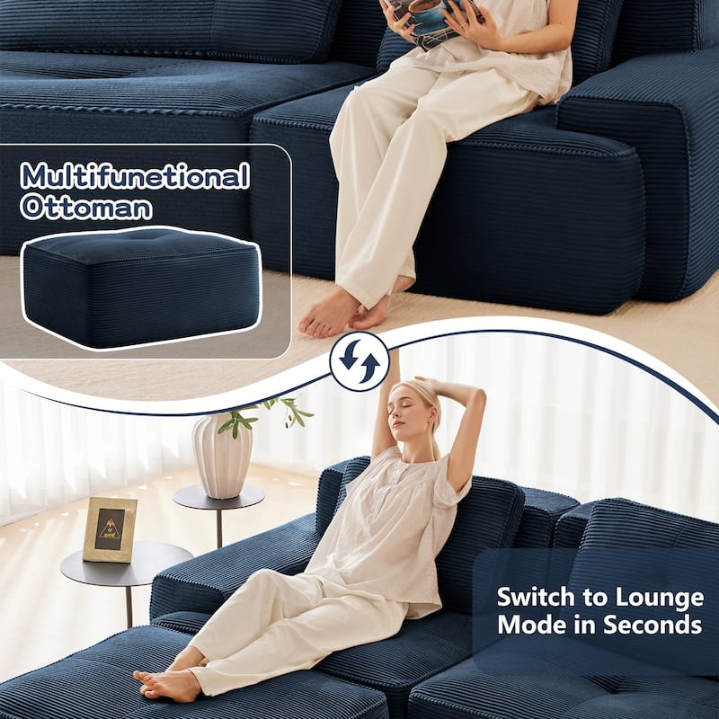 Modern U-Shaped Corduroy Sectional Sofa Couch with Removable Ottoman
