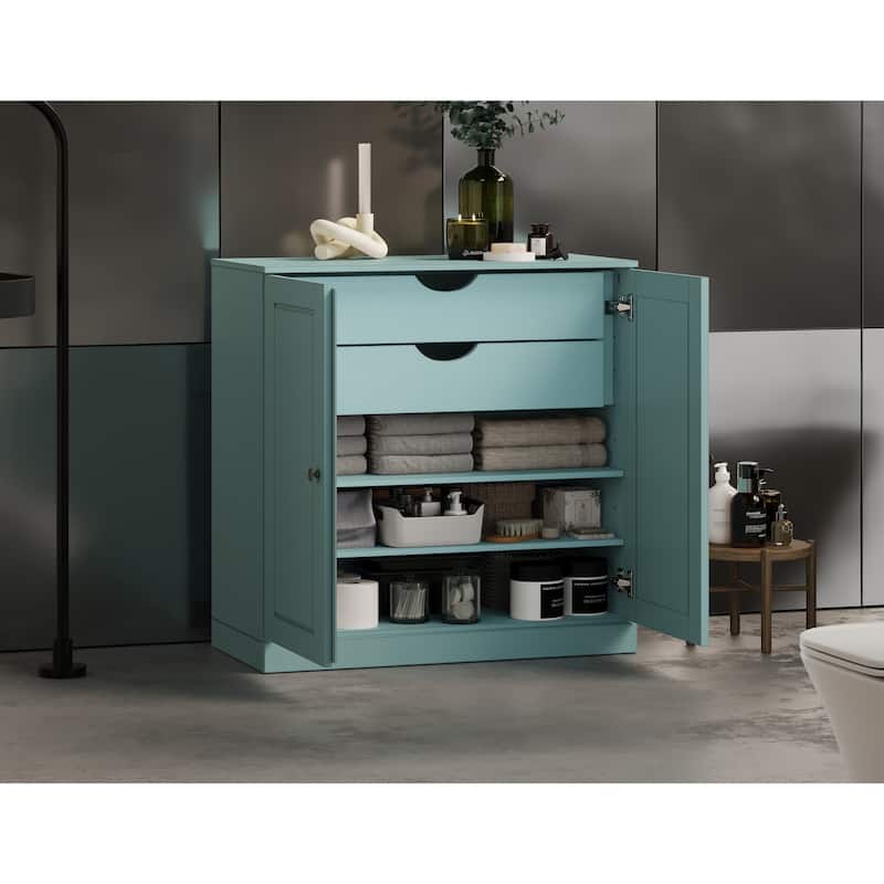 Palace Imports 100% Solid Wood 32" Bathroom Cabinet with Solid Doors, 2-Drawers and Adjustable Shelves - Aqua Blue