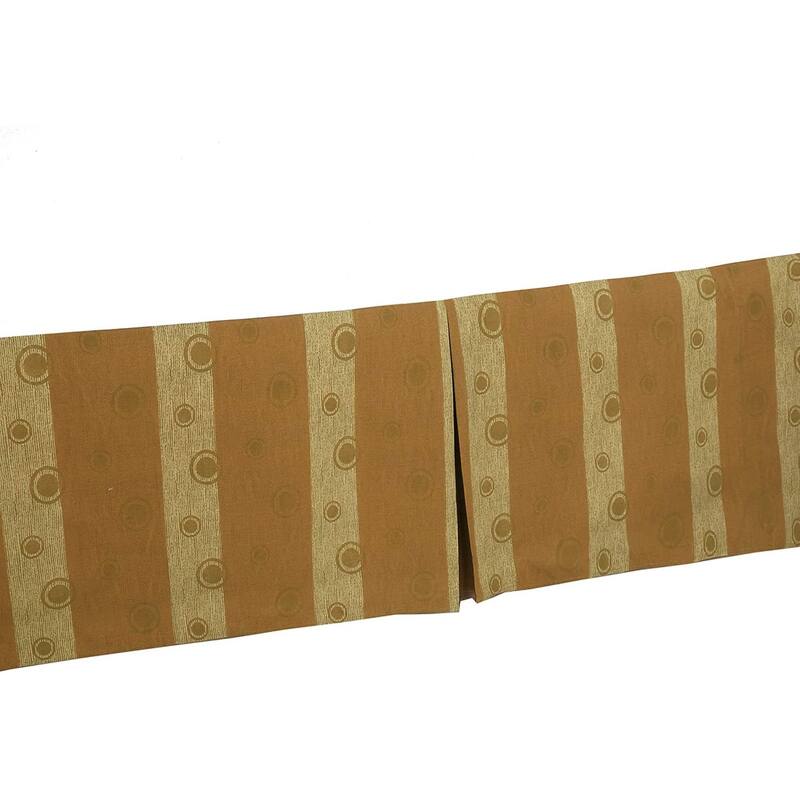 Light Brown Tan Striped Circle Pattern Bed Skirt Cotton Twill Pleated Dust Ruffle with Split Corners, Tailored 16" Drop