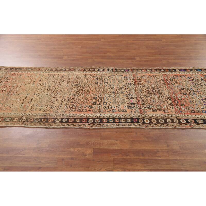 Hamedan Vintage Persian Runner Rug Handmade Orange Wool Carpet - 3'5" x 10'4"