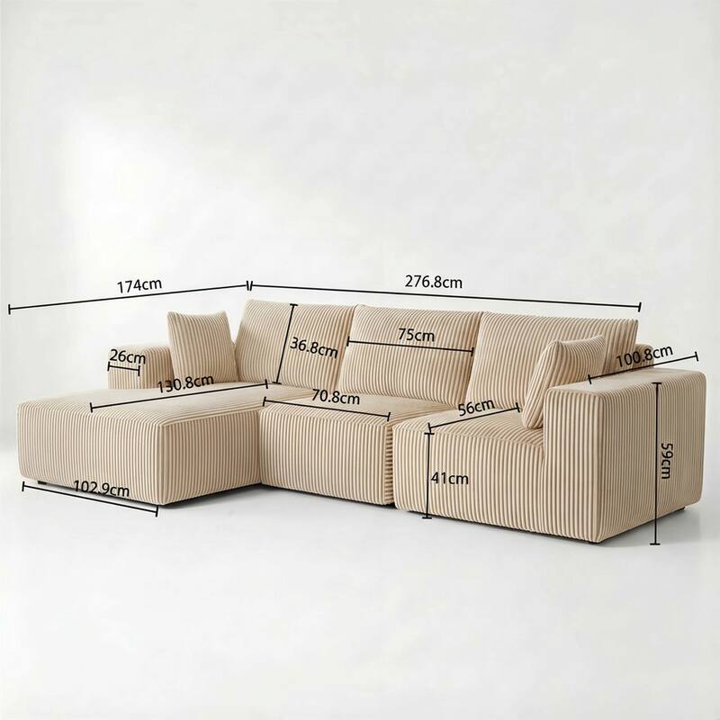 Modular Sectional Sofa, Cloud L-Shaped Couch with Deep Seats and Chaise, Upholstered Boneless Modular Couch