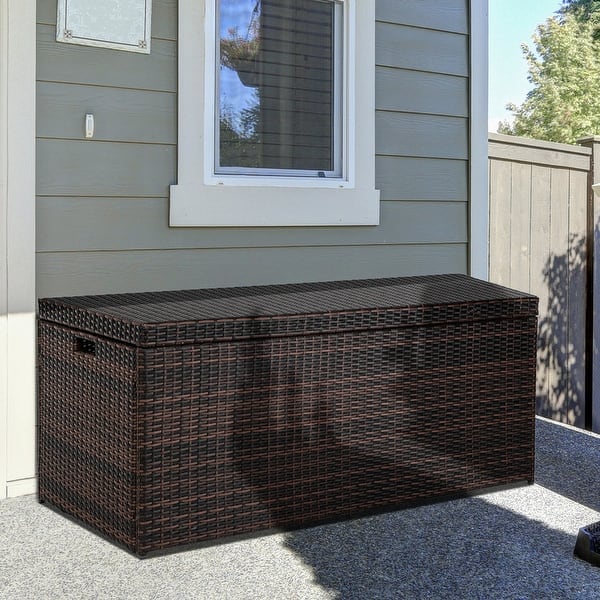 slide 2 of 10, Outdoor 132 Gal. Rattan Deck Storage Box