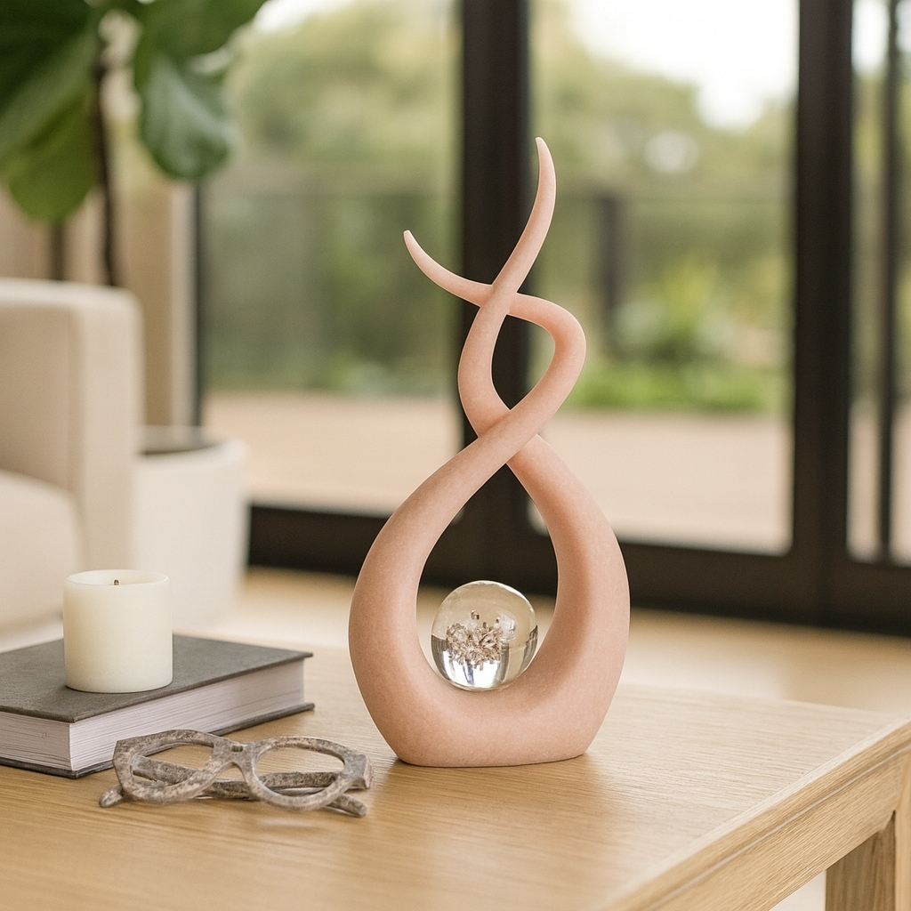 Swirl Design Decorative Modern Figurine with Marble Accent, Home Decor - 6" x 3" x 12"