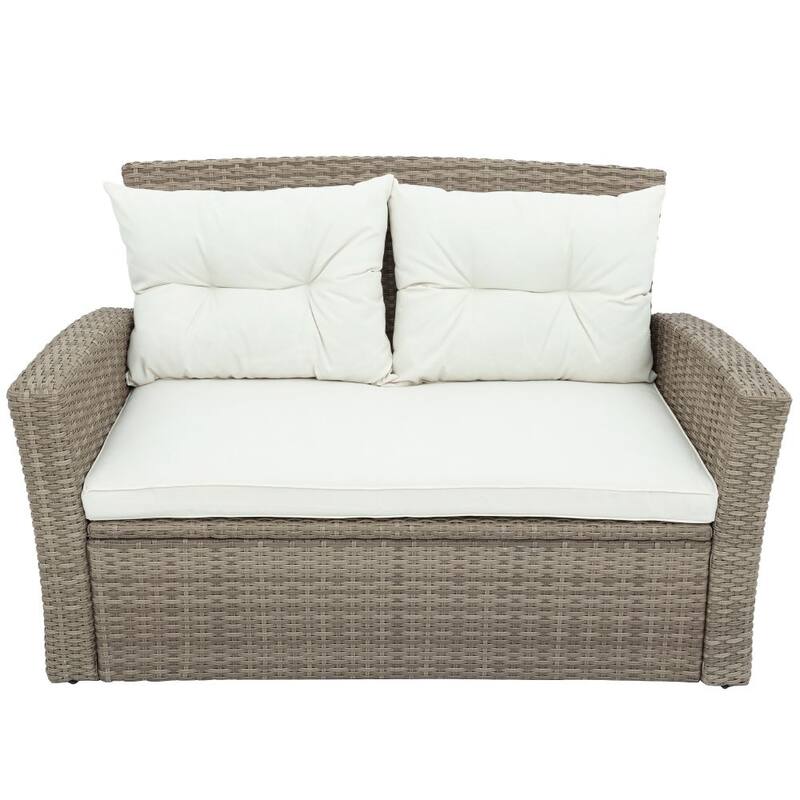 4 Pieces Outdoor Conversation Set All Weather Wicker Sectional Sofa with Ottoman