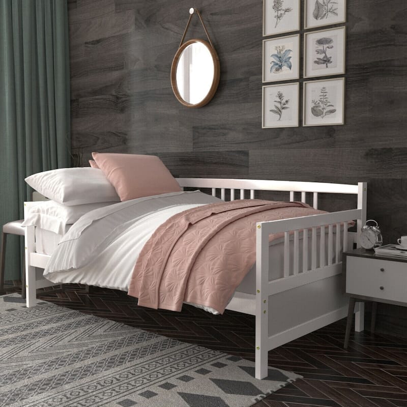 Gymax Twin Size Wooden Slats Daybed Frame Support Platform W/Rails