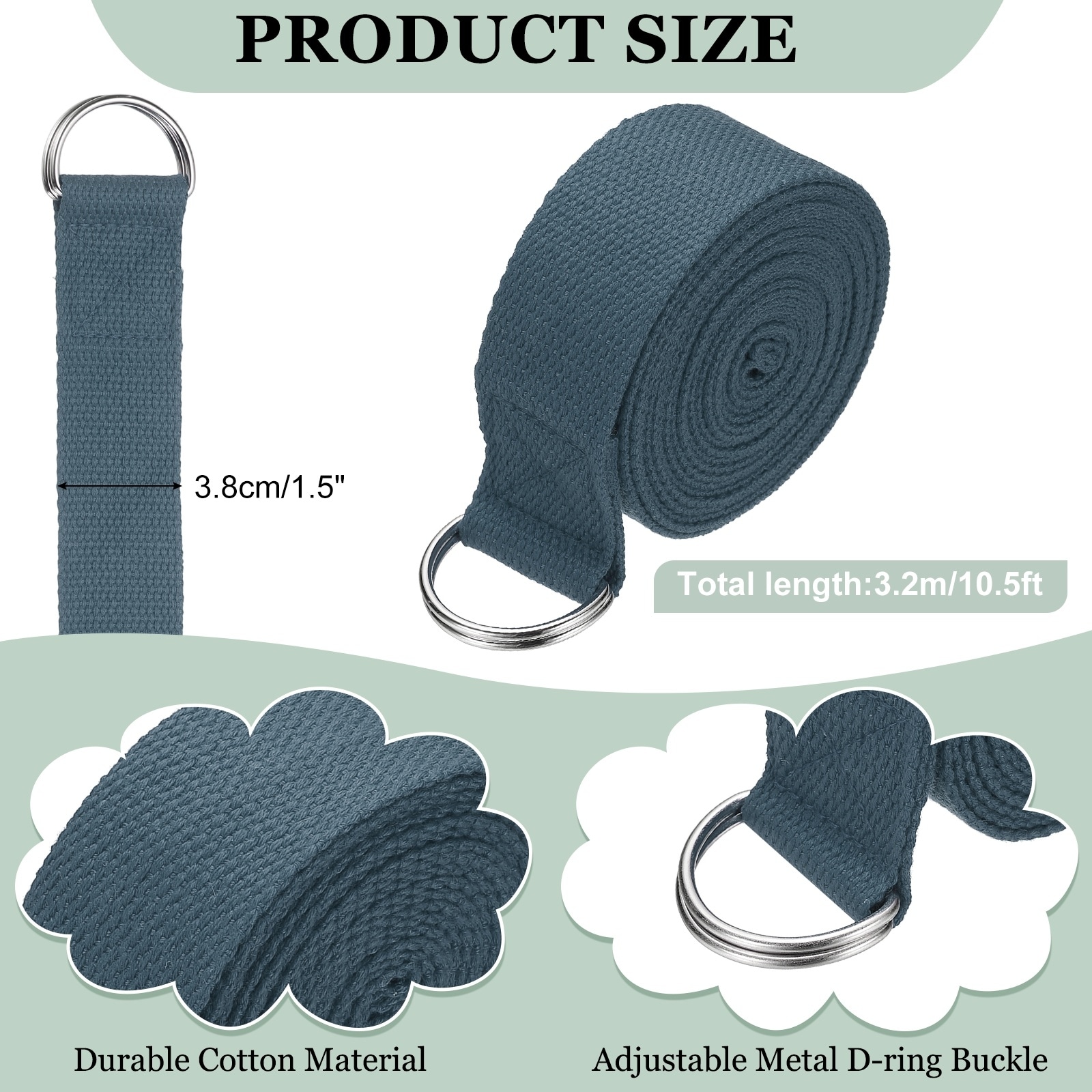 Yoga Strap for Stretching, Athletic Stretch Band with Adjustable Metal D Ring Buckle Yoga Bands