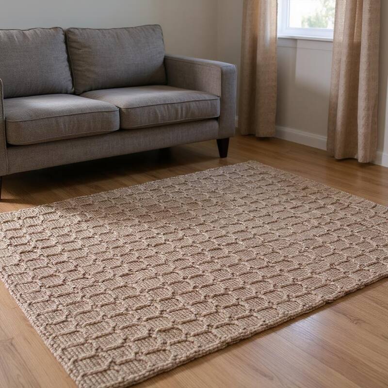 HomeRoots 6' X 9' Natural Jute Geometric Hand Woven Area Rug - 108.00 in. x 72.00 in. x 0.25 in. - 108.00 in. x 72.00 in.  x 0.25 in.