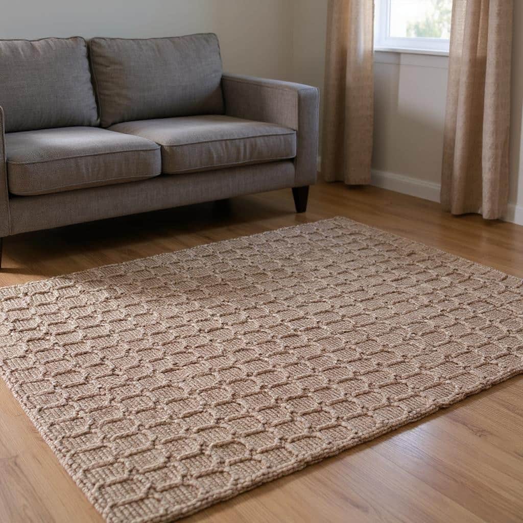 HomeRoots 6' X 9' Natural Jute Geometric Hand Woven Area Rug - 108.00 in. x 72.00 in. x 0.25 in.