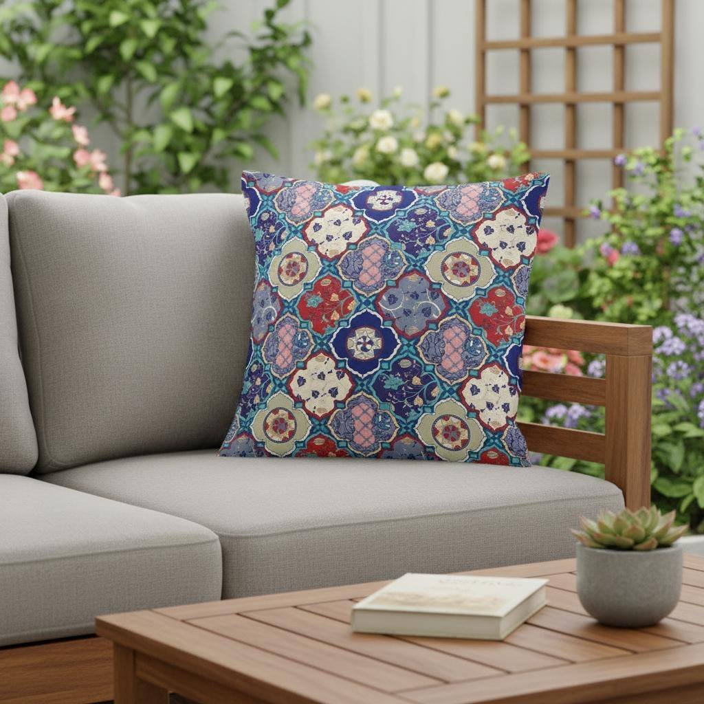 HomeRoots Set of Two 16" X 16" Blue and Green Blown Seam Floral Indoor Outdoor Throw Pillow - 16.00' X '16.00' X '5.00