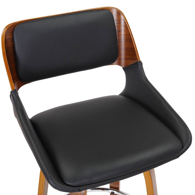Mid-Century Faux Leather and Wood 26" Counter Stool with Swivel, Set of 2
