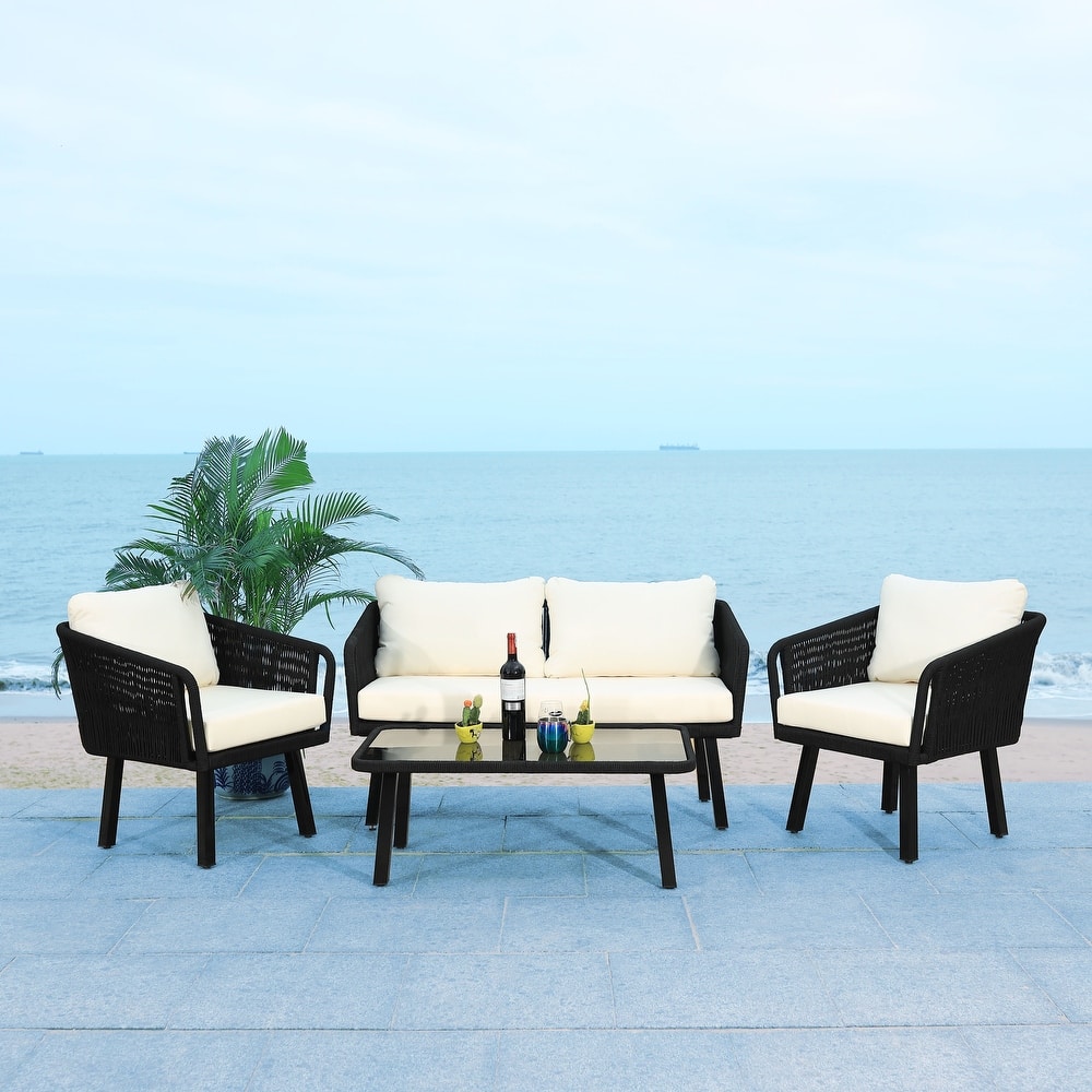SAFAVIEH Outdoor Cajsa 4-Piece Rope Patio Set - 53W x 27D x 26H