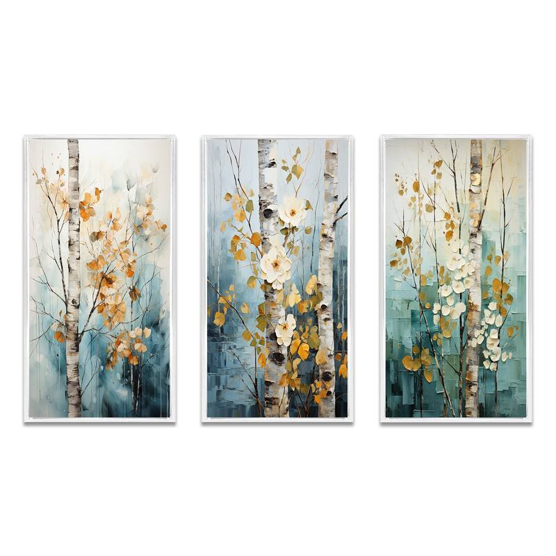 Designart "Birch Woods Whispering Winds VII" Floral Framed Wall Art Set Of 3 Frame Gallery Wall Set For Home Decor