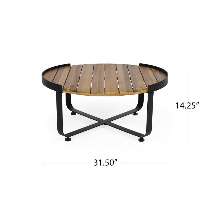 Roomfitters Modern Round Coffee Table with Teak-Style Wood Surface and Sleek Metal Base, Teak