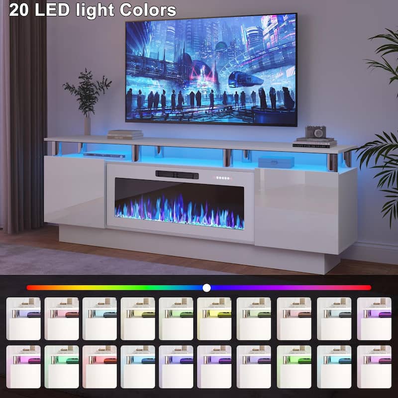 BOSSIN 70" Modern Electric Fireplace TV Stand, with Electronic Flame and LED Lights, High Gloss Finish Entertainment Center