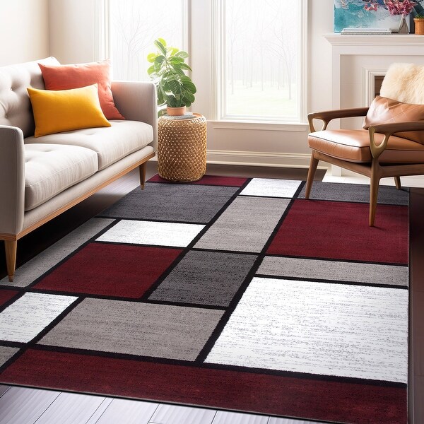 World Rug Gallery Contemporary Modern Boxed Color Block Area
