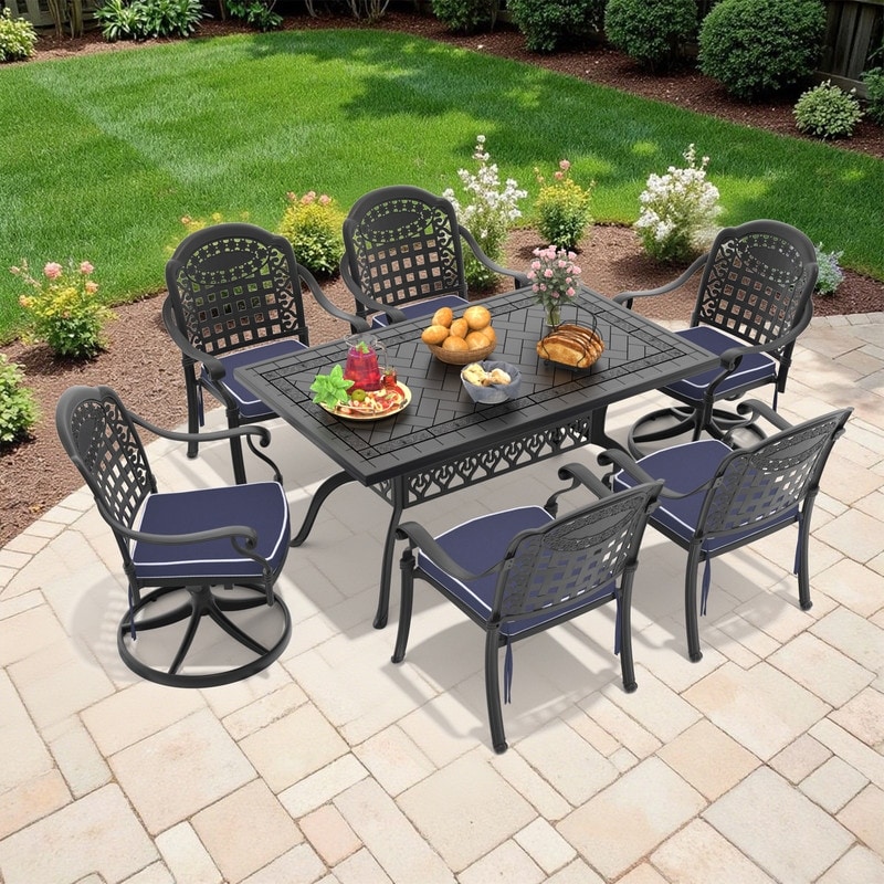 7-Piece Outdoor Dining Set with 1 Table and 6 Chairs, All-Weather Aluminum Outdoor Patio Sets