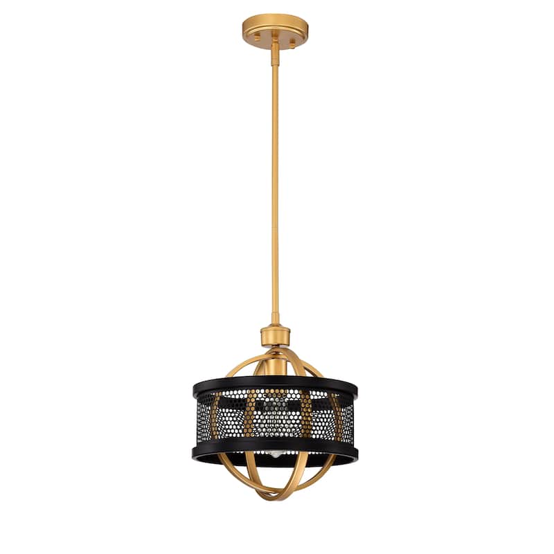 Lorelei Matte Black+Gold 1-Light Metal Drum Shade Pendant Light