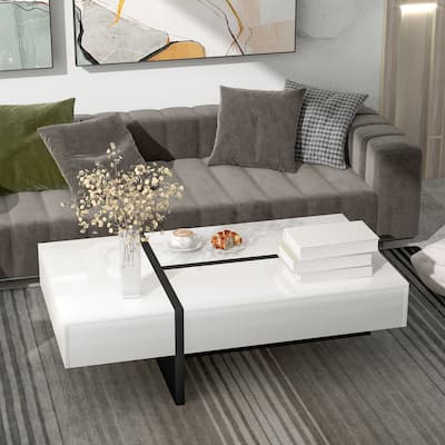 Black and White Design Coffee Table Console Table Accent Table with Drawer Dining Table Office Table for Living Room,White