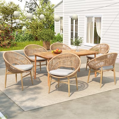 Christopher Knight Home-Lingard Acacia Wood 7-Piece Outdoor Dining Set
