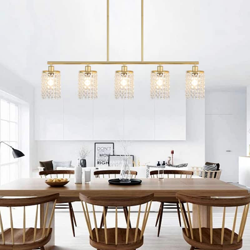 Modern 4-Light Kitchen Island Pendant Light with Crystal Accents - N/A