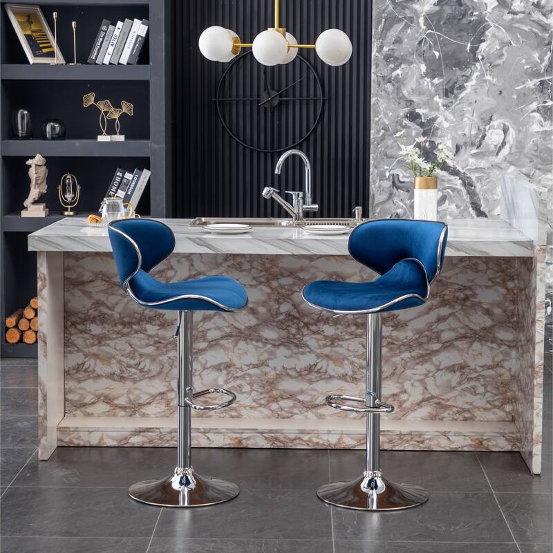 Roundhill Furniture Masaccio Velvet Upholstered Adjustable Swivel Barstool, Set of 2