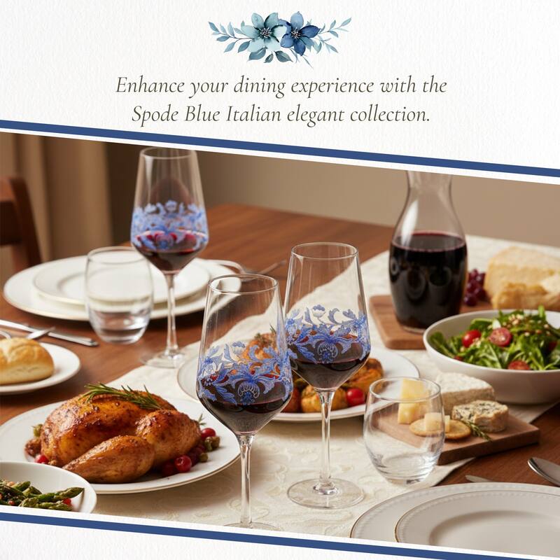 Spode Set of 4 Blue Italian Wine Glasses - 16 oz.