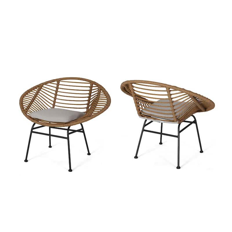 2 Piece Modern Woven Accent Chairs Set with Cushions, Steel Frame
