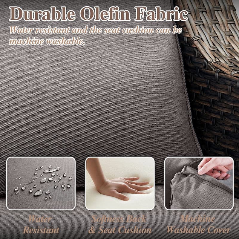 5 Pieces Outdoor PE Wicker Swivel Chair Table with Ottomans