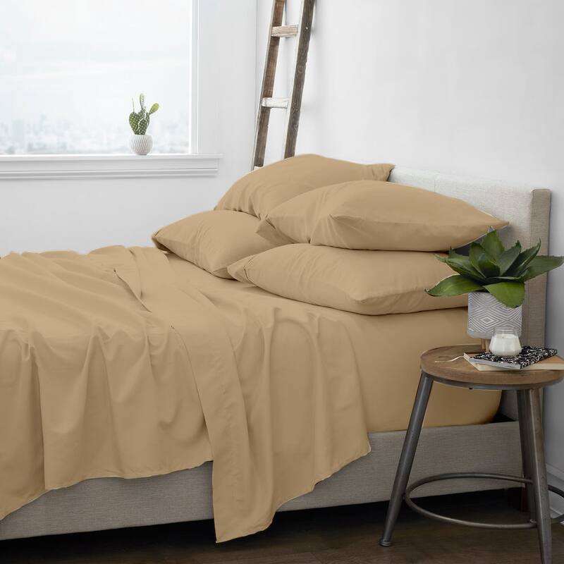 Premium Home Collection Microfiber Soft Cooling Bed Sheet Set - 6 Piece Set - Full - Khaki