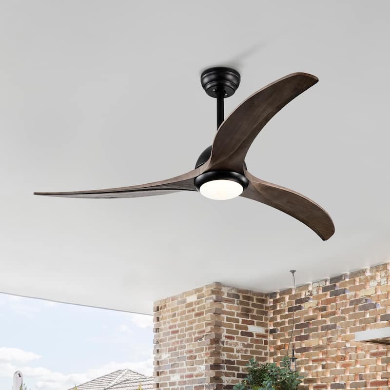 52" Solid Wood Blades Ceiling Fan With Light with Remote Control, Noiseless Reversible Motor, 6 Speed, 3 Color