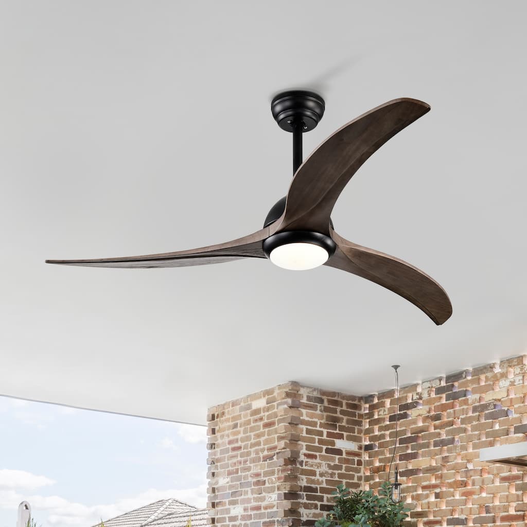 52 Inch Ceiling Fan with Light and Remote, Indoor/Outdoor Wood Ceiling Fan with 3 Blades, Noiseless Reversible DC Motor