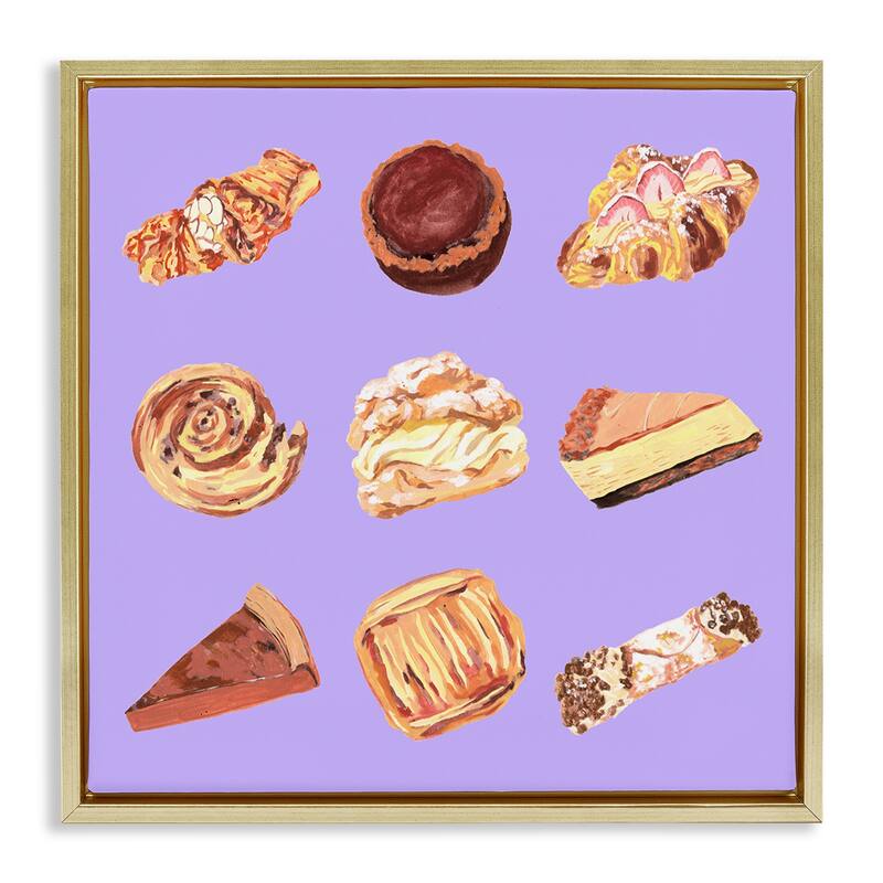 Stupell Delicious Pastries on Purple Framed Floater Canvas Wall Art Design By Melissa Wang - 25 x 25 - Gold