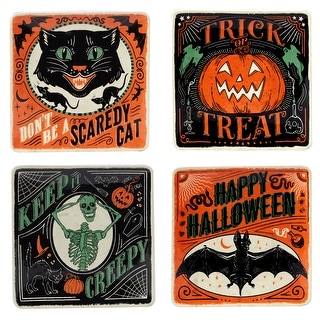 Certified International Scaredy Cat 8.5-inch Dessert/Salad Plates, Set of 4 Assorted Designs - 8.5" x 8.5" x 0.75"