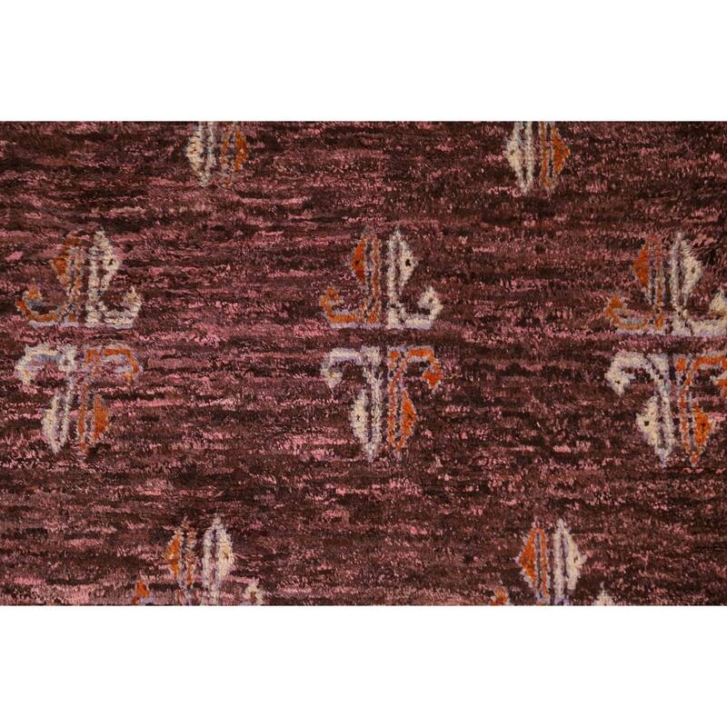 Hand Knotted Oriental 100% Wool Carpet Modern Geometric Pink Moroccan Area Rug - 8' 1'' X 5' 8''