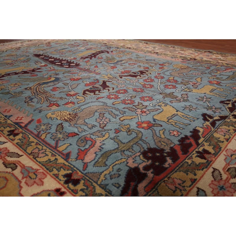Hunting Animals Blue Ziegler Oriental Area Rug Handmade Wool Carpet - 9'0"x 11'11"