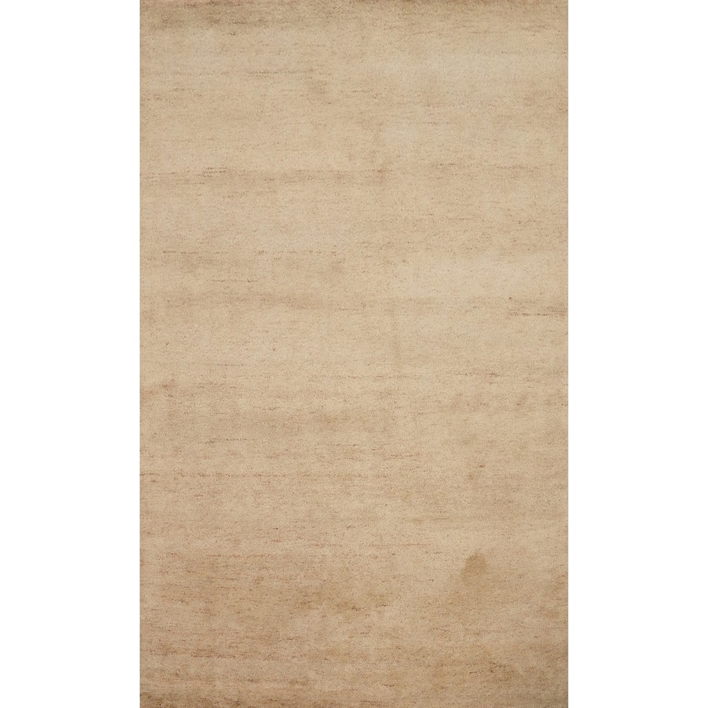 Hand Knotted Oriental 100% Wool Carpet Modern Solid Beige & Ivories Gabbeh Area Rug - 8' 1'' X 5' 7''