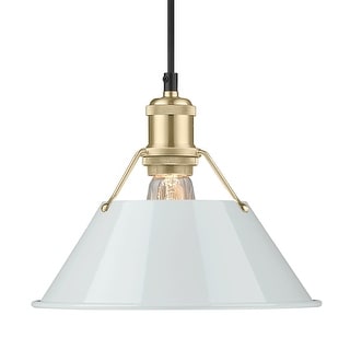 Yep by Golden Lighting Orwell 1-light 10in Pendant in Brushed Champagne Brass and Dusky Blue shade - Gold