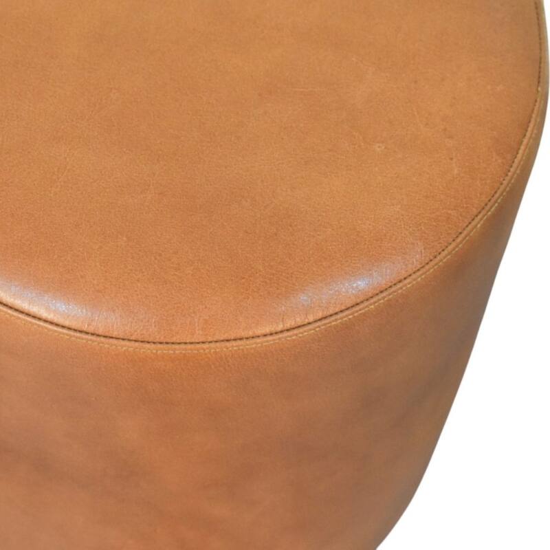 Artisan Furniture Solid Wood Bola Leather Stool, Brown - N/A