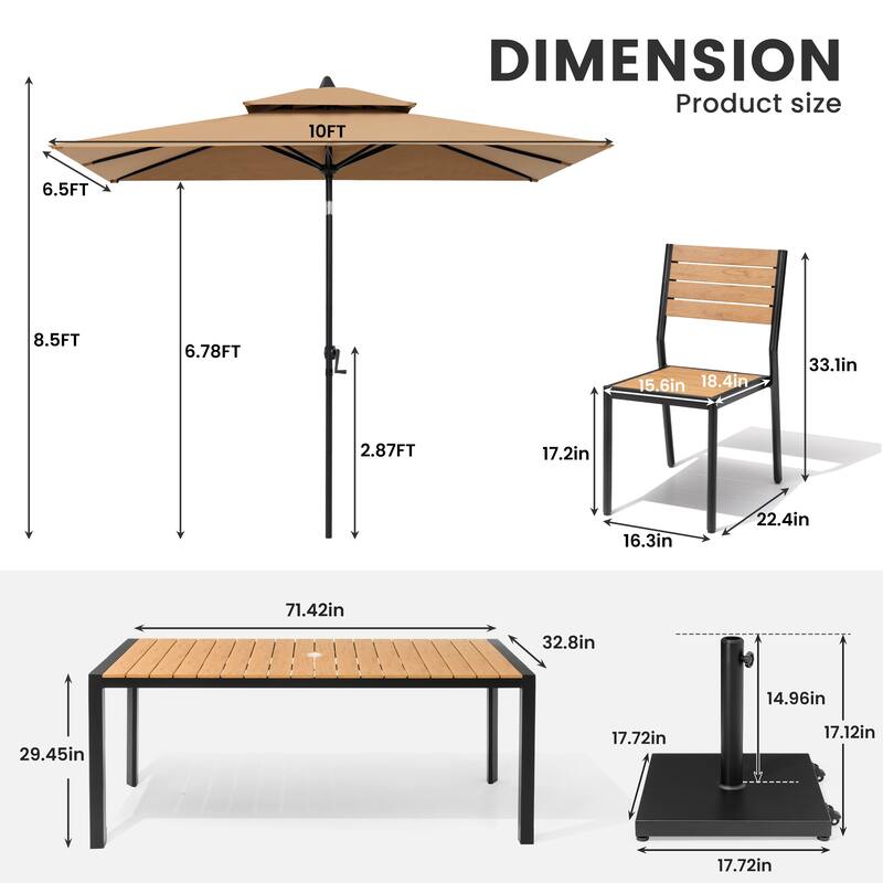 9/11-Piece Outdoor Dining Set Aluminum Table and Stackable Chairs w/10 ft Umbrella and Base