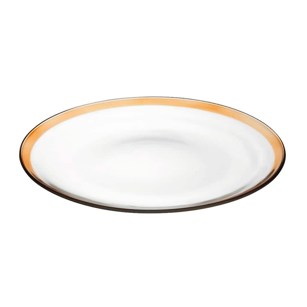 European Glass Dinner Plate-11" Diameter-Clear W/ Amber Border-Set /6 - 11" Diameter