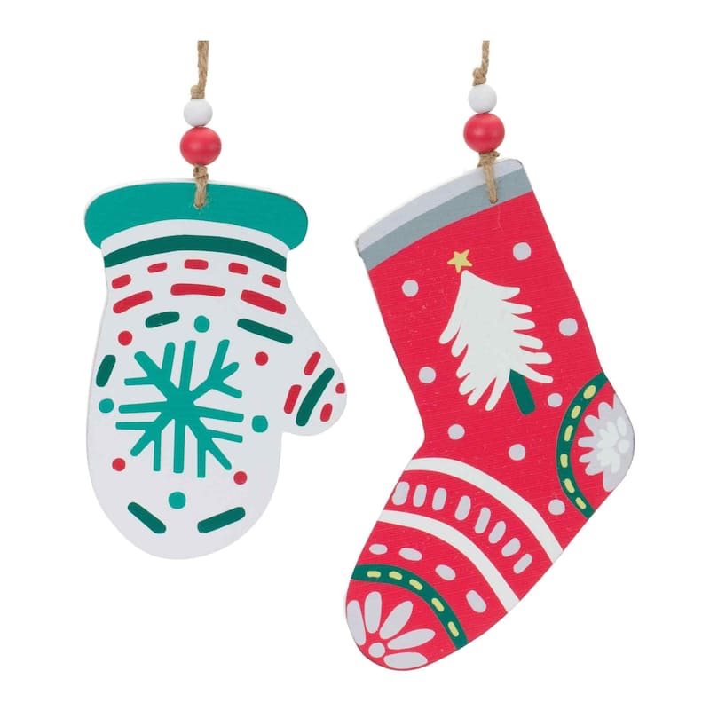 Club Pack of 12 Green & Red Mitten Stocking Christmas Ornaments 8"