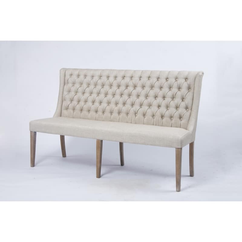 French Tufted Upholstered Dining Banquette Bench (Light Sand Fabric) - Beige