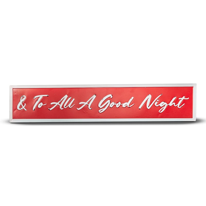 To All A Good Night Enamel Sign - Freestanding Tabletop Wall Art for Christmas - Red Metal - 5.5 in H x 30 in L